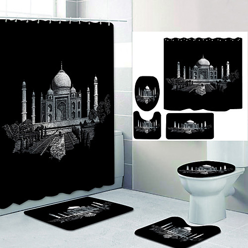 

Bathroom Shower Curtain & Mat Set Modern Polyester New Design