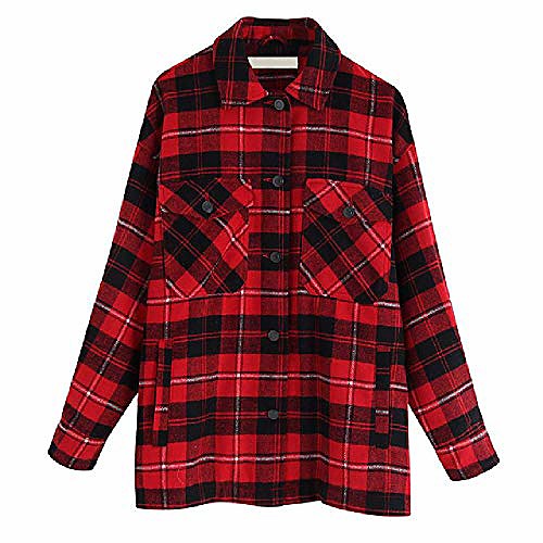 

Women Plaid Jackets CoatLadies Collar Wool Blend Coats Long Sleeve Autumn Winter Warm Jackets Female Outwear