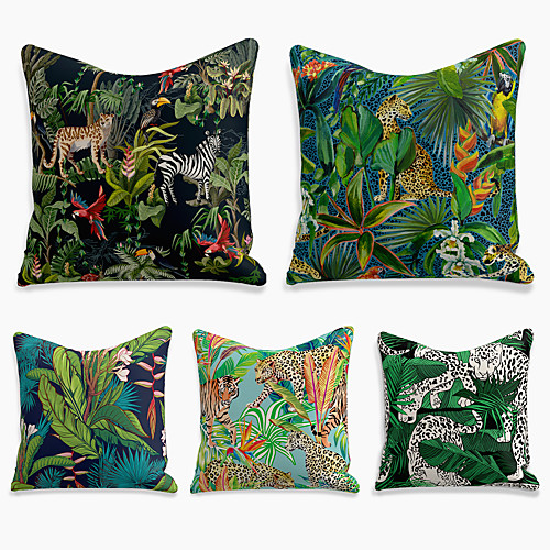 

5 pcs Faux Linen Pillow Cover, Animal Simple Casual Square Polyester Traditional Classic