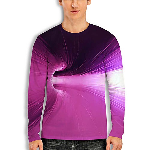 

Men's T shirt 3D Print 3D Geometry 3D Print Long Sleeve Daily Tops Casual Purple