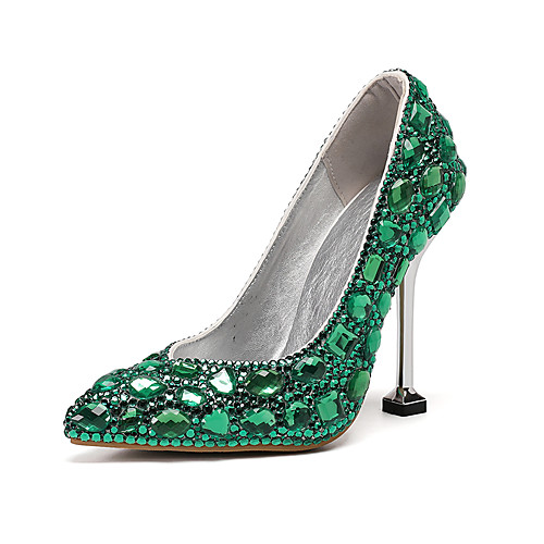

Women's Wedding Shoes Stiletto Heel Pointed Toe Wedding Pumps Vintage Sexy Minimalism Wedding Party & Evening PU Rhinestone Crystal Sparkling Glitter Solid Colored Color Block Purple Red Blue