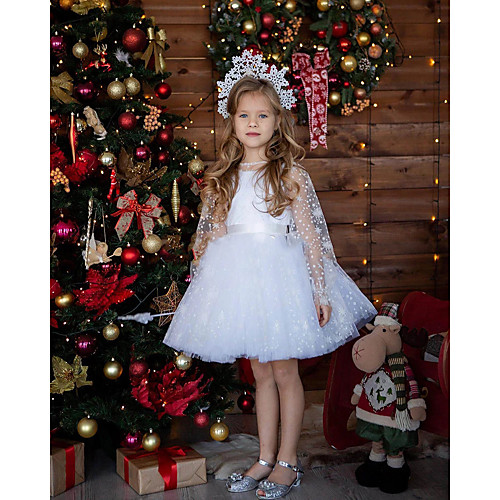 

Princess Knee Length Flower Girl Dresses Party Lace Long Sleeve Jewel Neck with Appliques