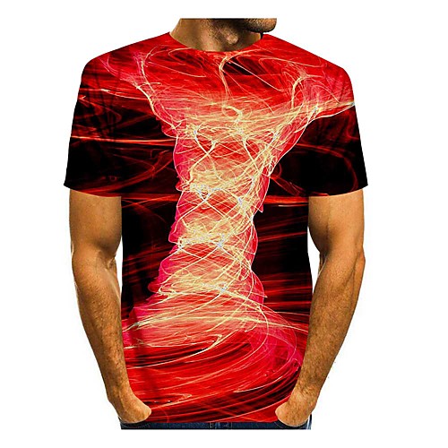 

Men's T shirt Shirt 3D Print 3D Geometry 3D Print Short Sleeve Daily Tops Casual Round Neck Red / Summer