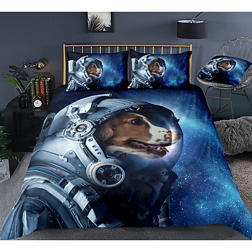 

Space Dog Print 3-Piece Duvet Cover Set Hotel Bedding Sets Comforter Cover with Soft Lightweight Microfiber, Include 1 Duvet Cover, 2 Pillowcases for Double/Queen/King(1 Pillowcase for Twin/Single)