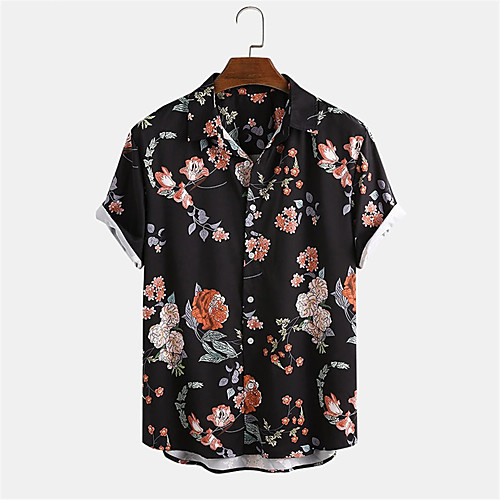 

Men's Shirt Other Prints Floral Button-Down Print Short Sleeve Daily Tops Casual Hawaiian Black / Summer