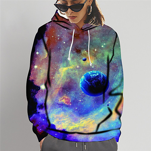

Women's Hoodie Sweatshirt Graphic Galaxy Star Print Print Daily Sports 3D Print Active Cute Hoodies Sweatshirts Slim Blue