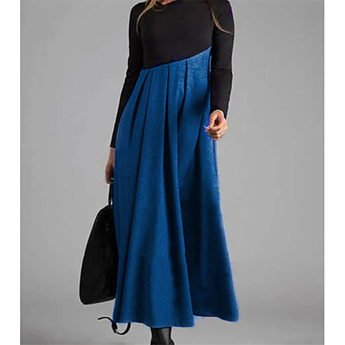 

Women's Sheath Dress Midi Dress Blue Gray Khaki Dusty Blue Long Sleeve Color Block Patchwork Fall Spring V Neck Casual Slim 2021 S M L XL XXL 3XL / Maxi