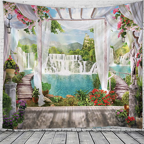 

Window Landscape Wall Tapestry Art Decor Blanket Curtain Hanging Home Bedroom Living Room Decoration Waterfall Lake River Garden