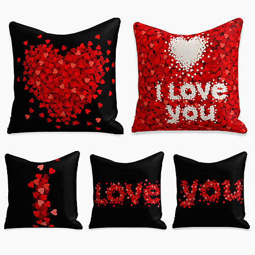 

5 pcs Faux Linen Pillow Cover, Heart Simple Casual Square Polyester Traditional Classic