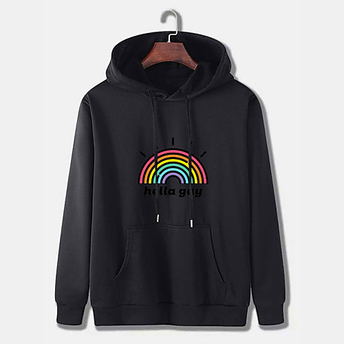 

Men's Pullover Hoodie Sweatshirt Rainbow Graphic Print Hooded Daily Weekend Other Prints Casual Hoodies Sweatshirts Long Sleeve Wine Red Gray Black