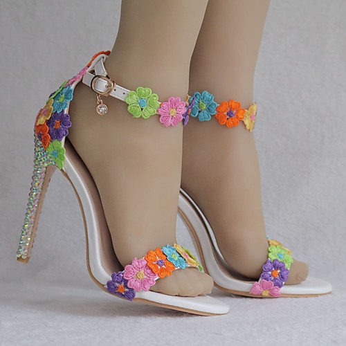 

Women's Sandals Pumps Open Toe High Heel Sandals Business Sexy Minimalism Wedding Party & Evening PU Rhinestone Sparkling Glitter Buckle Color Block Rainbow