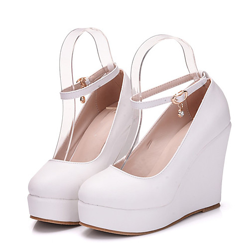 

Women's Heels Wedge Heel Pointed Toe Sexy Minimalism Roman Shoes Wedding Party & Evening PU Solid Colored White