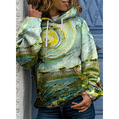 

Women's Pullover Hoodie Sweatshirt Graphic Scenery 3D Front Pocket Print Daily 3D Print Basic Casual Hoodies Sweatshirts Green