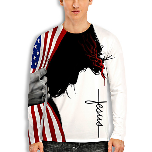 

Men's T shirt 3D Print Graphic Print Long Sleeve Daily Tops Basic Casual Round Neck White