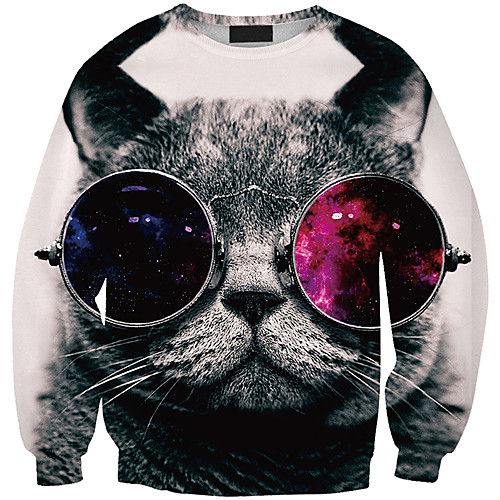 

Women's Pullover Sweatshirt Cat Graphic 3D Print Daily 3D Print Basic Casual Hoodies Sweatshirts Gray