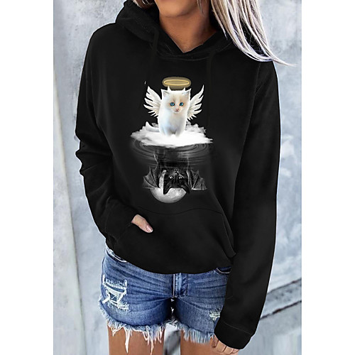 

Women's Pullover Hoodie Sweatshirt Cat Graphic 3D Front Pocket Print Daily 3D Print Basic Casual Hoodies Sweatshirts Black