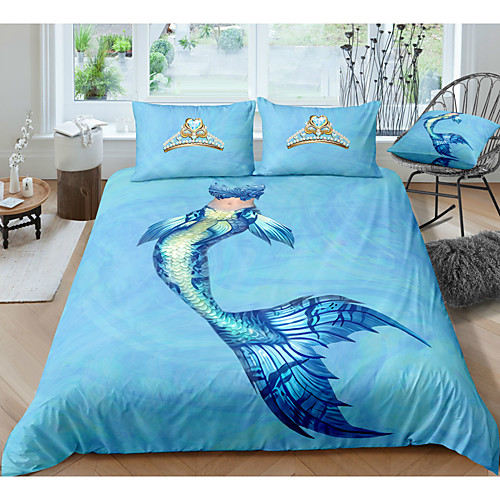 

Mermaid Print 3-Piece Duvet Cover Set Hotel Bedding Sets Comforter Cover with Soft Lightweight Microfiber, Include 1 Duvet Cover, 2 Pillowcases for Double/Queen/King(1 Pillowcase for Twin/Single)