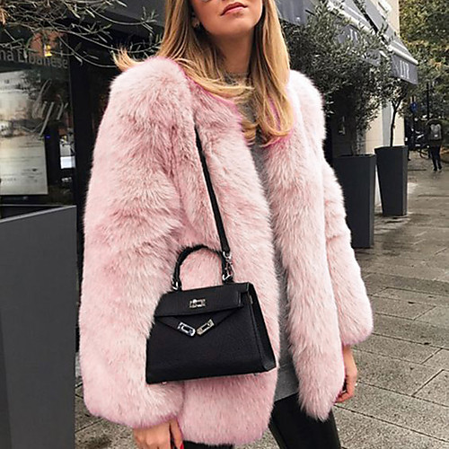 

Women's Faux Fur Coat Party Fall & Winter Regular Coat Regular Fit Streetwear Jacket Long Sleeve Solid Colored Blushing Pink Green / Work