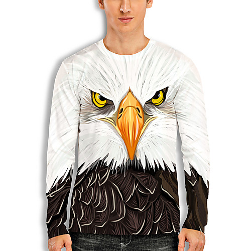 

Men's T shirt 3D Print Graphic Eagle Animal Print Long Sleeve Daily Tops Basic Casual White