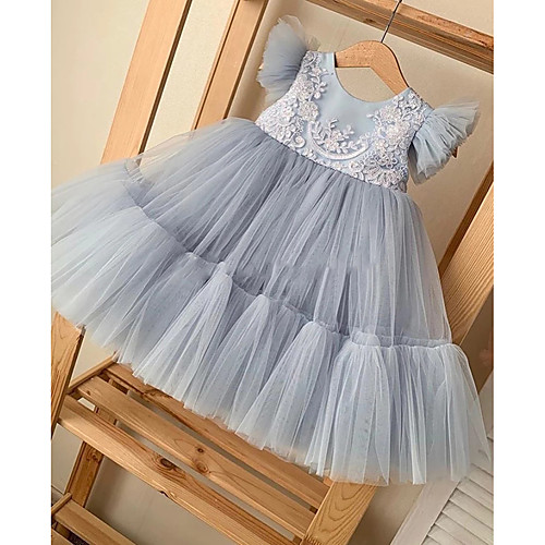 

Princess Knee Length Flower Girl Dresses Party Tulle Sleeveless Jewel Neck with Bow(s)