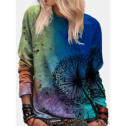 

Women's Hoodie Sweatshirt Graphic Dandelion Daily Going out Work Casual Hoodies Sweatshirts Loose Blue Green