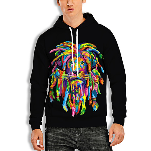 

Men's Pullover Hoodie Sweatshirt Graphic Lion Animal Hooded Daily Holiday 3D Print Basic Casual Hoodies Sweatshirts Long Sleeve Black