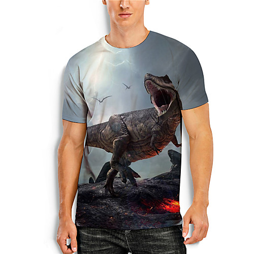 

Men's T shirt Shirt 3D Print 3D Dinosaur Animal 3D Print Short Sleeve Daily Tops Casual Round Neck Gray / Summer