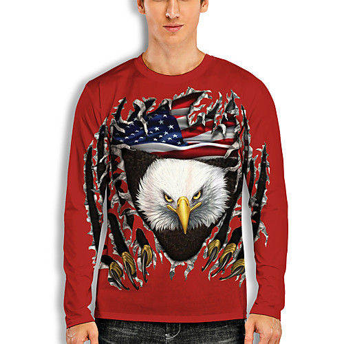 

Men's T shirt 3D Print Graphic Animal Print Long Sleeve Daily Tops Basic Casual Red