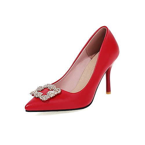 

Women's Heels Stiletto Heel Pointed Toe Business Sexy Wedding Party & Evening PU Rhinestone Solid Colored White Black Red