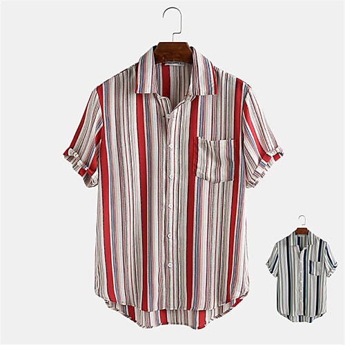 

Men's Shirt Other Prints Striped Button-Down Print Short Sleeve Daily Tops Casual Green Red / Summer