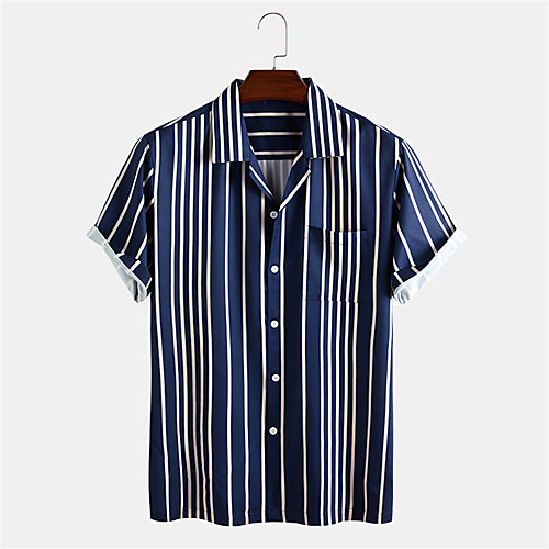 

Men's Shirt Other Prints Striped Button-Down Print Short Sleeve Daily Tops Casual Hawaiian Blue / Summer