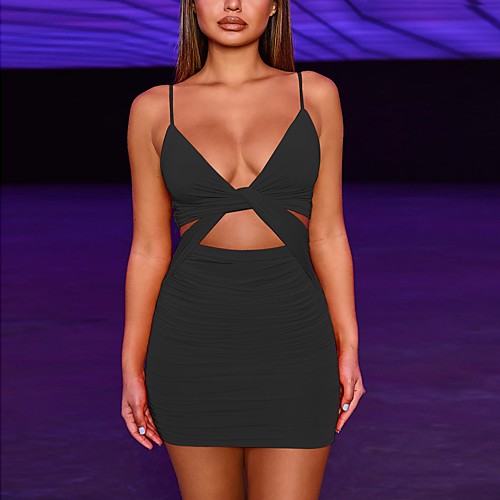 

Women's Chiffon Dress Short Mini Dress Orange White Black Red Sleeveless Solid Color Patchwork Spring V Neck Sexy 2021 XS S M L