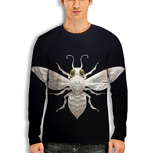 

Men's T shirt 3D Print Graphic 3D Animal Print Long Sleeve Casual Tops Cartoon Classic Black