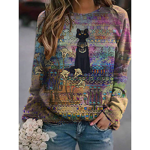

Women's Hoodie Sweatshirt Cat Graphic Print Daily Other Prints Basic Casual Hoodies Sweatshirts Purple