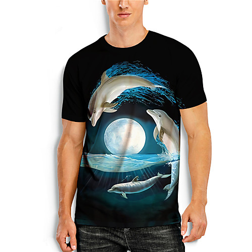 

Men's T shirt 3D Print Graphic 3D Animal Print Short Sleeve Casual Tops Simple Classic Blue