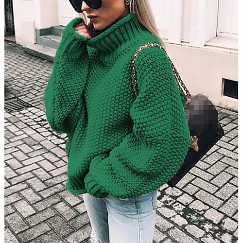 

Women's Color Block Pullover Long Sleeve Sweater Cardigans Turtleneck Light Blue ArmyGreen Black