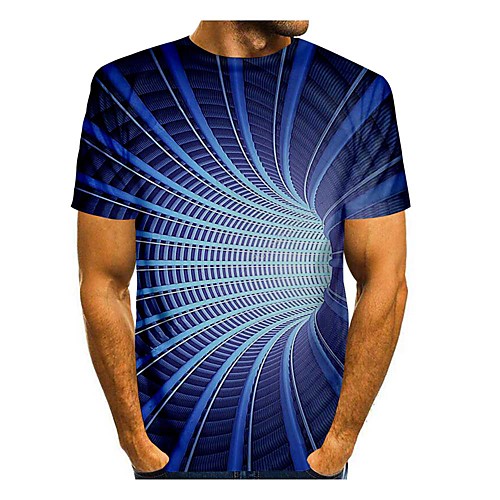 

Men's T shirt Shirt 3D Print 3D Geometry 3D Print Short Sleeve Daily Tops Casual Round Neck Blue / Summer