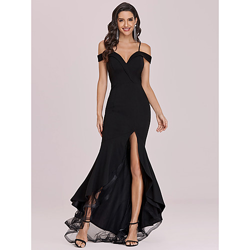 

Women's Trumpet / Mermaid Dress Maxi long Dress Black Short Sleeve Solid Color Spring Summer Formal Sexy Slim 2021 S M L XL XXL 3XL 4XL