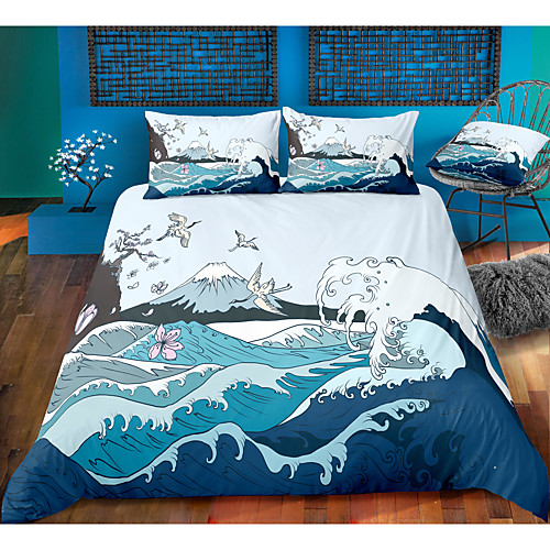 

ukiyo series wave print 3-piece duvet cover set hotel bedding sets comforter cover with soft lightweight microfiber, include 1 duvet cover, 2 pillowcases for double/queen/king(1 pillowcase for