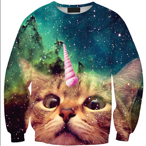 

Women's Pullover Sweatshirt Cat Graphic 3D Print Daily 3D Print Basic Casual Hoodies Sweatshirts Green