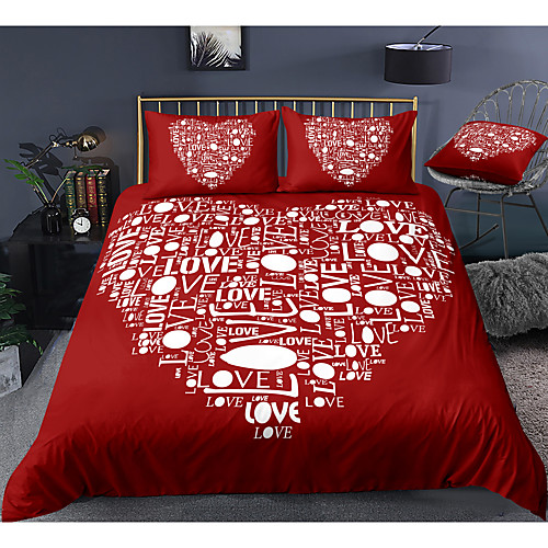 

valentine's day series heart print 3-piece duvet cover set hotel bedding sets comforter cover with soft lightweight microfiber, include 1 duvet cover, 2 pillowcases for double/queen/king(1 pillowcase