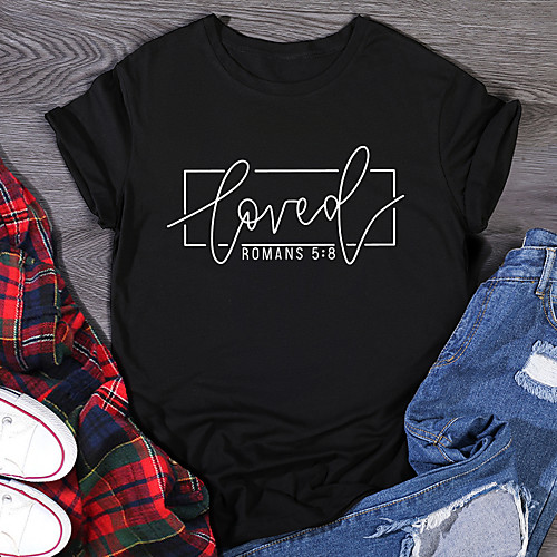 

Women's T shirt Graphic Text Letter Print Round Neck Tops 100% Cotton Basic Basic Top Black Purple Red