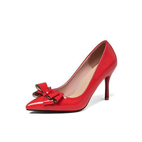 

Women's Wedding Shoes Stiletto Heel Pointed Toe Wedding Pumps Business Sexy Wedding Party & Evening PU Bowknot Solid Colored White Black Red
