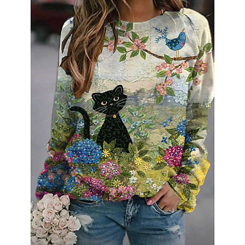 

Women's Hoodie Sweatshirt Cat Graphic 3D Print Daily 3D Print Basic Casual Hoodies Sweatshirts Green