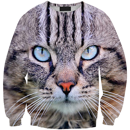 

Women's Pullover Sweatshirt Cat Graphic 3D Print Daily 3D Print Basic Casual Hoodies Sweatshirts Gray
