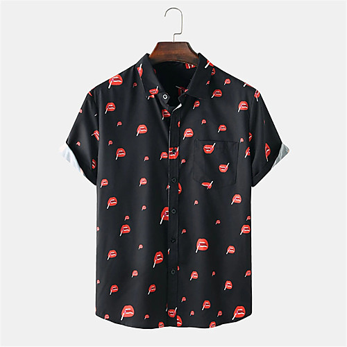 

Men's Shirt Other Prints Graphic Button-Down Print Short Sleeve Daily Tops Casual Black
