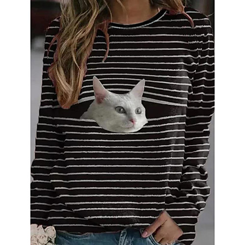 

Women's Hoodie Sweatshirt Cat Graphic 3D Print Daily 3D Print Basic Casual Hoodies Sweatshirts Black