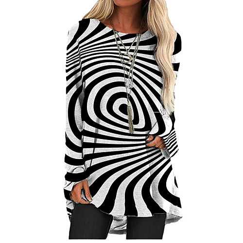 

Women's T Shirt Dress Tee Dress Short Mini Dress Black Long Sleeve Color Block Geometric Print Fall Spring Round Neck 3D Print Casual Party Holiday 3D Print S M L XL XXL 3XL