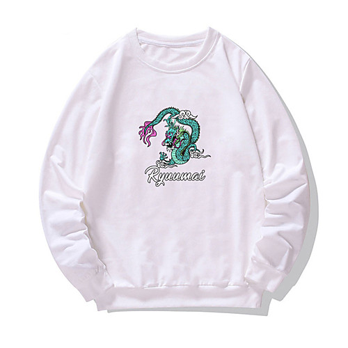 

Men's Pullover Sweatshirt Dragon Print Round Neck Daily Weekend Other Prints Casual Hoodies Sweatshirts Long Sleeve Purple Khaki White