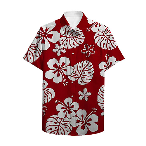 

Men's Shirt Other Prints Plants Butterfly Floral Button-Down Print Short Sleeve Casual Tops Casual Hawaiian Red